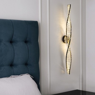 欧式全铜简约壁灯led水晶灯现代创意螺旋背景墙卧室床头走廊壁灯