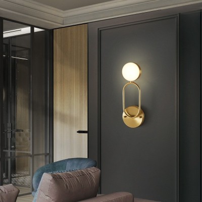 全铜现代壁灯简约客厅背景墙壁灯led圆形个性卧室床头灯走廊壁灯