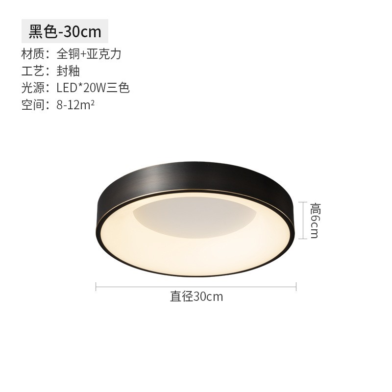 欧式简约卧室房间吸顶灯led全铜个性亚克力圆形后现代轻奢灯具图2