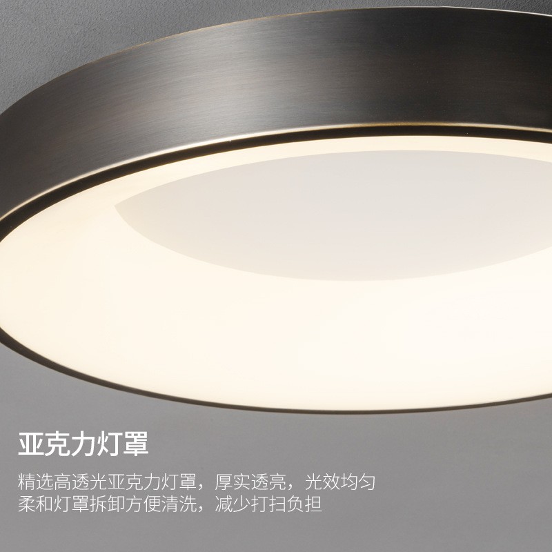 欧式简约卧室房间吸顶灯led全铜个性亚克力圆形后现代轻奢灯具图3