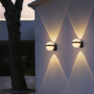 简约现代led户外防水双头壁灯几何造型墙壁灯创意个性圆形壁灯