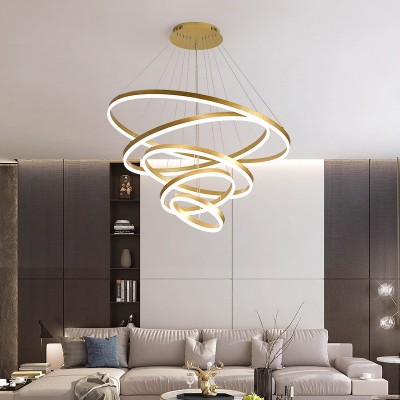 客厅吊灯现代简约LED创意卧室意式极简圆环2023年新款餐厅吊灯具