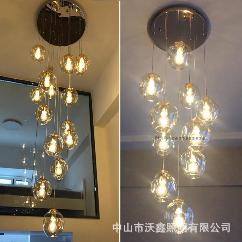 楼梯吊灯复式楼梯间长吊灯别墅酒店旋转现代简约创意loft小公寓灯图1