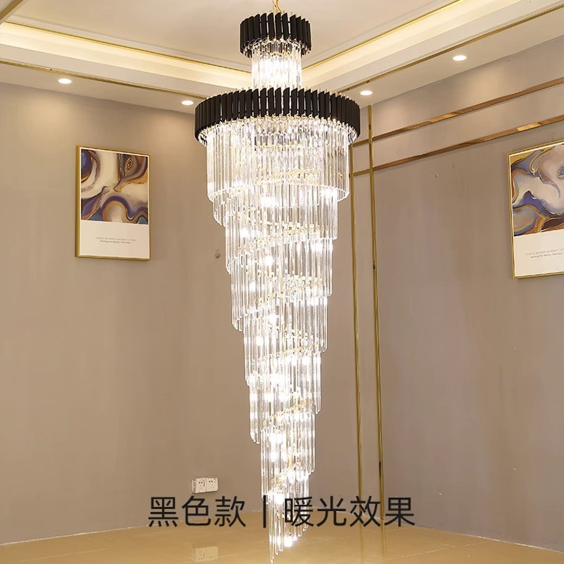 轻奢水晶大吊灯旋转楼梯间别墅客厅灯复式楼豪华中空楼中楼大吊灯图1