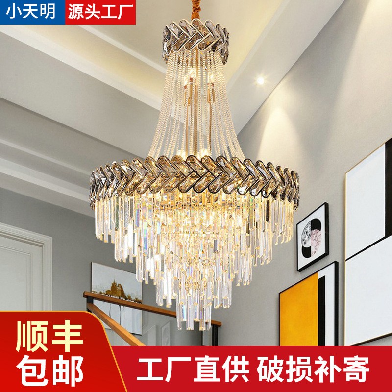 复式楼水晶吊灯轻奢现代别墅客厅中空吊灯楼梯间转角长吊灯大堂灯图3