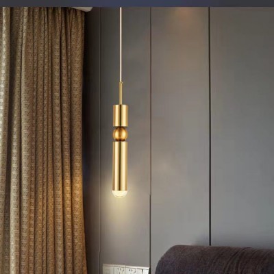 北欧简约loft餐厅吧台橱窗单头个性吊灯卧室床头黄铜小吊灯