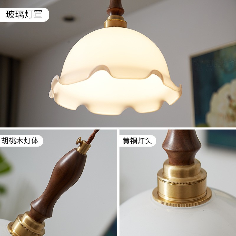 北欧日式复古简约吊灯餐厅咖啡厅吧台阳台单头吊灯单头黄铜玻璃灯图3