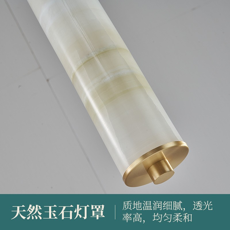 现代简约新中式复式楼旋转楼梯中空长吊灯全铜白玉吧台创意灯具图3