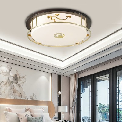 新中式客厅吸顶灯中国风禅意橡木餐厅简约长方形卧室书房全铜灯具