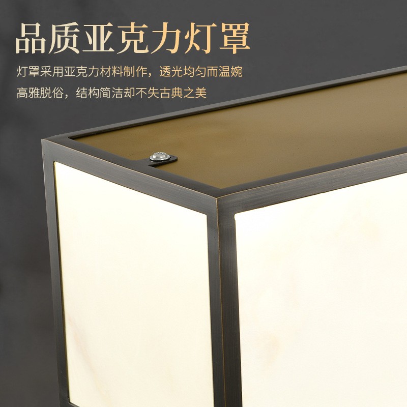 2023年新中式荷花餐吊灯长方形禅意茶室吧台灯中国风书房全铜吊灯图3