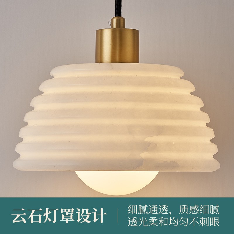 新中式云石吊灯新款全铜餐厅吧台灯中国风禅意卧室床头灯图3