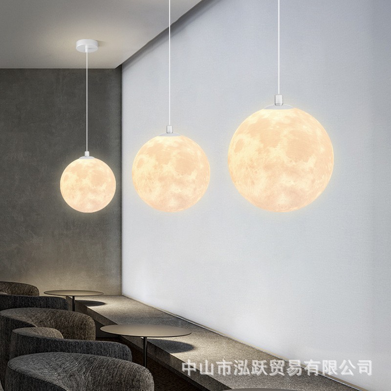 北欧设计3D月球吊灯网红INS灯饰创意服装店吊灯卧室吊灯书房灯具图3