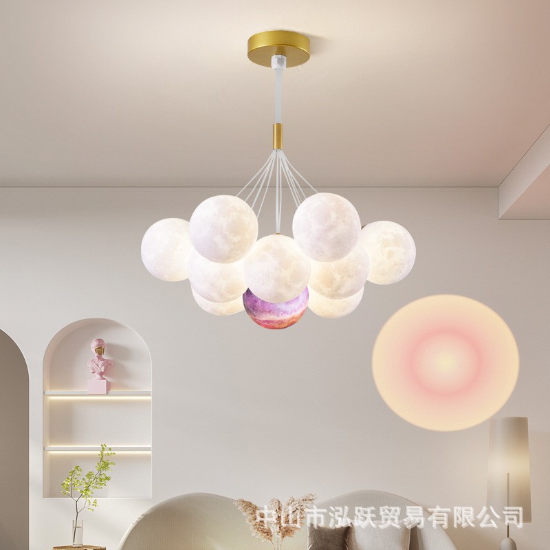 蜂窝球客厅吊灯月球灯泡泡灯北欧创意儿童房吊灯浪漫星球书房灯具图2