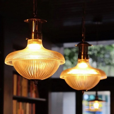餐厅灯法式美式复古工业风吊灯罗纹玻璃灯罩橱窗商铺咖啡厅吊灯