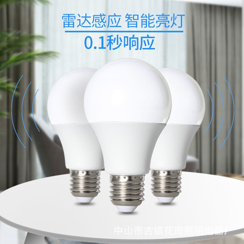 led人体感应灯家用楼道过道卫生间声光控雷达节能灯泡e27螺纹球泡图2